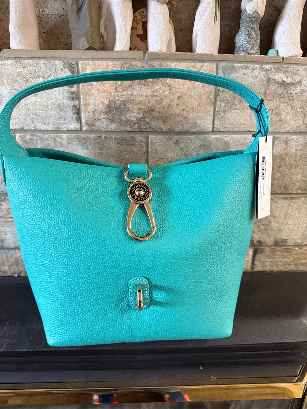 Dooney Turquoise Logo Lock Hobo Women’s Leather Shoulder Bag
